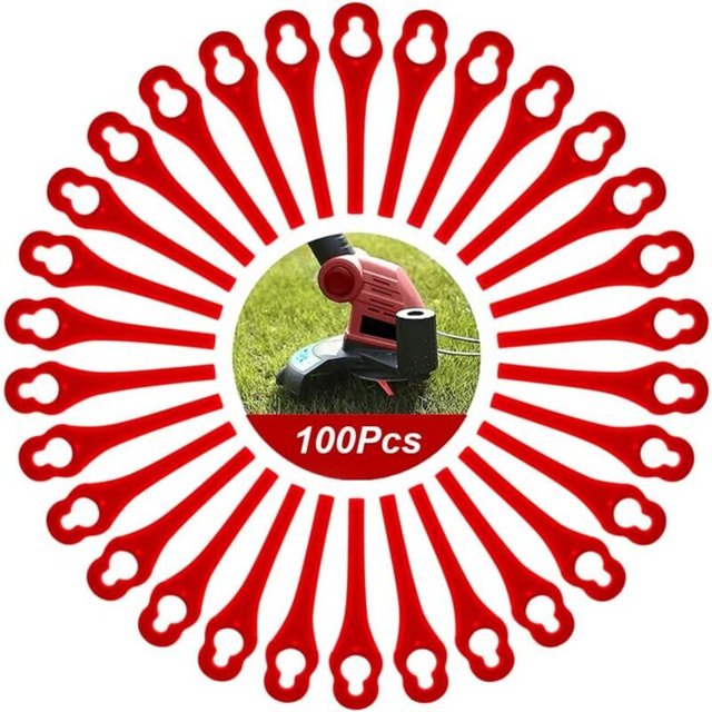 Promoción 100 piezas de cuchillas de plástico de repuesto para cortacésped de hilo Cuchilla para cortacésped Cuchillas para desbrozadora a batería Cuchillas de repuesto para césped de jardín Agujero g