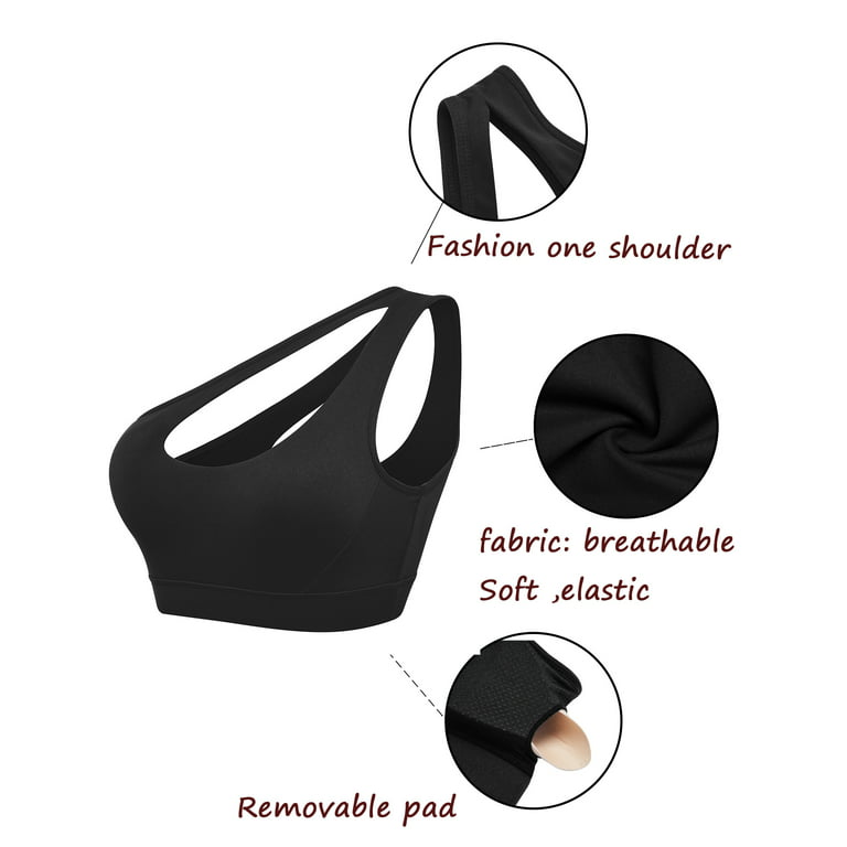 FANNYC Womens One Shoulder Sports Bras Workout Yoga Bra Sexy Cute Medium  Support Seamless Wireless Sports Bra With Workout Gym Running (Removable  Pad),Black/ Blue/Wine Red/White 
