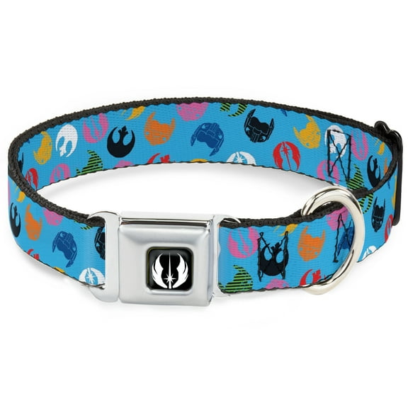 Star Wars Pet Collar, Dog Collar Metal Seatbelt Buckle, Star Wars Jedi Order and Rebel Alliance Icons Scattered, 9.5 to 13 Inches 1.0 Inch Wide