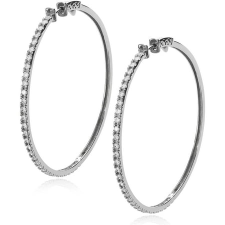Brinley Co. Women's CZ Sterling Silver Hoop Earrings, 60mm