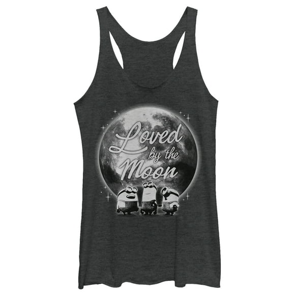 Women's Despicable Me Minion Loved By Moon  Racerback Tank Top Black Heather X Large