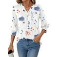thumbnail image 2 of Fantaslook 3/4 Sleeve Womens Tops Dressy Casual Blouses V Neck Work Shirts Trendy Tops with Smocked Cuffs, 2 of 7