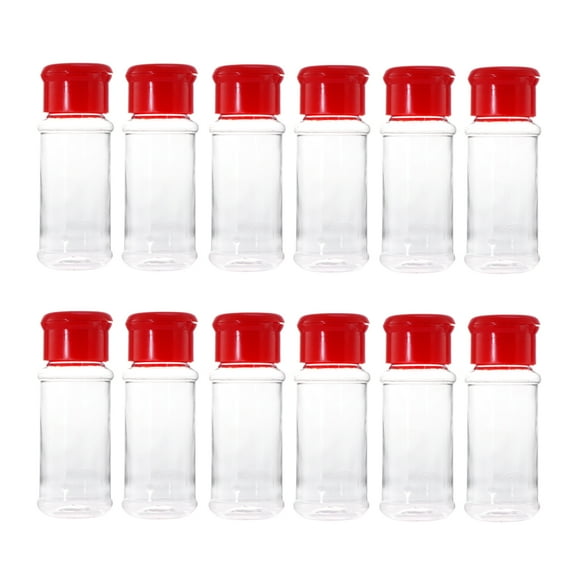 Toyandona Stylish Red Plastic Spice Jars with Rotating Lid for Kitchen 12Pcs
