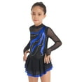 thumbnail image 4 of TiaoBug Robe de Patinage Artistique en Maille avec Strass Manches Longues Ballet Danse Tutu Bleu Royal 10, 4 of 7