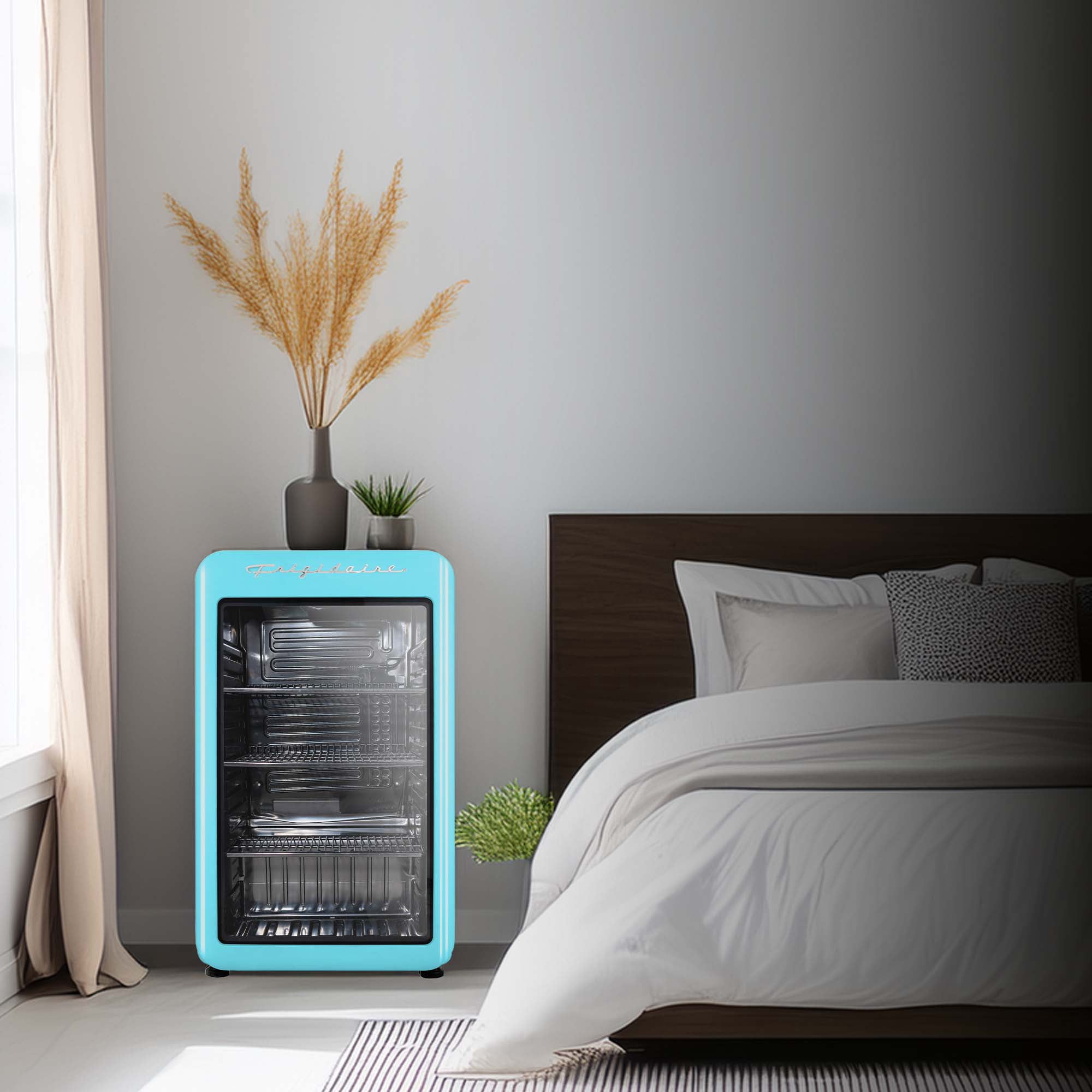 Frigidaire 3.3 Cu. ft. 102 Can Retro Refrigerator, 95 Liter Mini Fridge with Glass Door, Blue