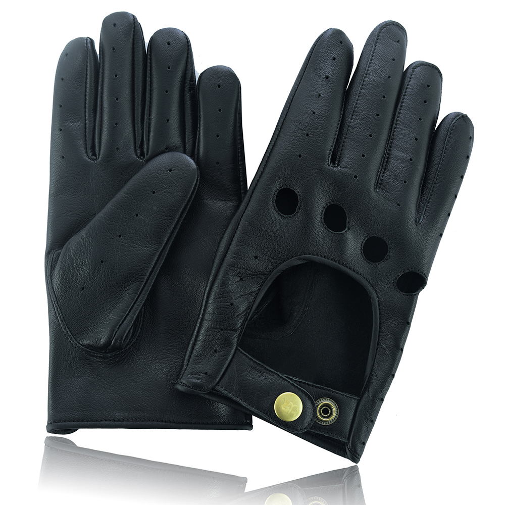 Men Leather Gloves Leather Driving Gloves Chauffeur 100% Genuine Lambskin Leather Full Finger Car Driving Motorcycle Bikers Riding Gloves Black-XXL