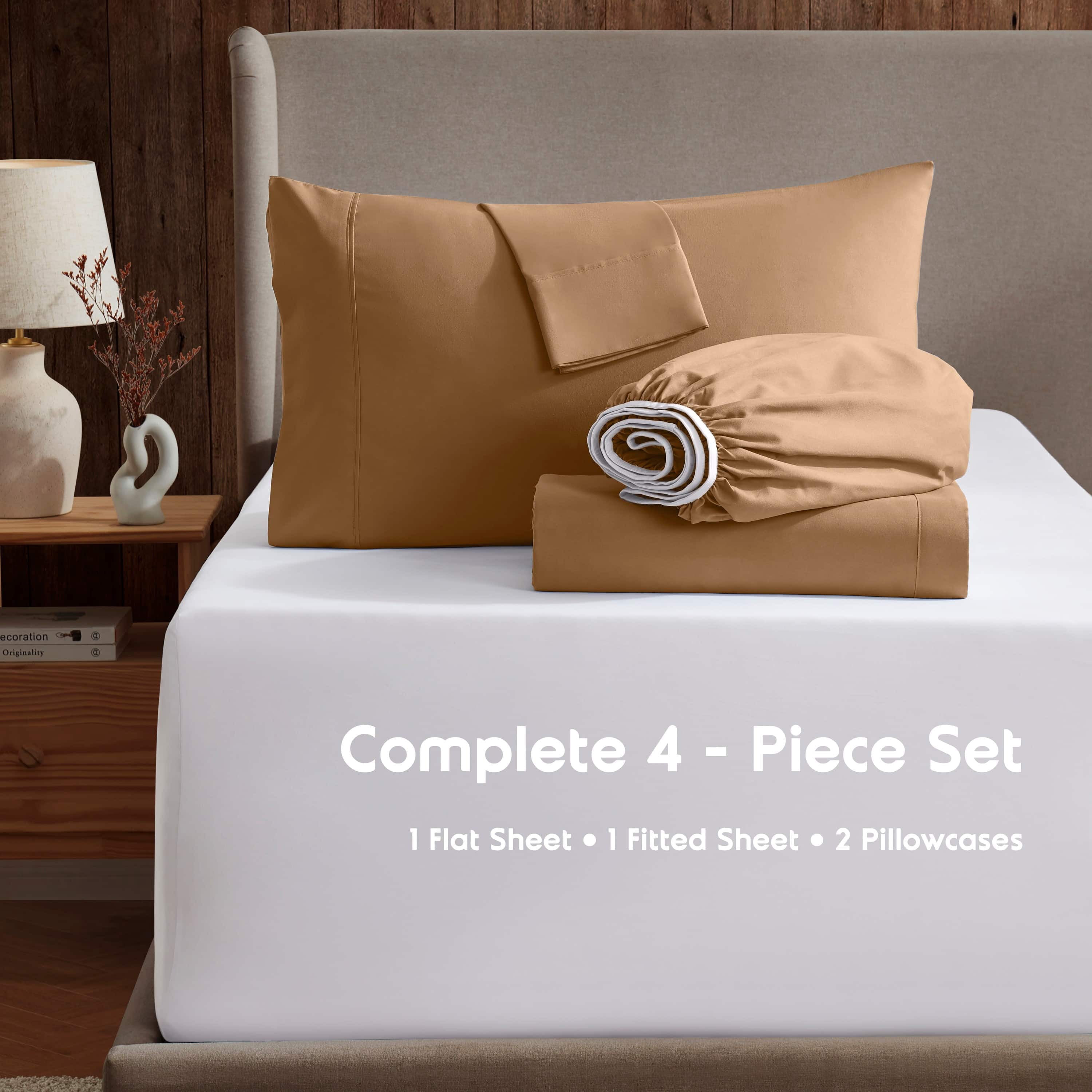 LammaLoe Extra Deep Pocket Twin XL Sheets set, Fits 18"-24" Mattress, 4 Piece Soft Microfiber Bed Sheet Sets, Mocha Light Brown