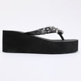 thumbnail image 3 of Trendin Mode Women's Rhinestone Wedge Flip Flops - High Platform Comfort Thong Sandals with Iridescent Crystals, 3 of 7