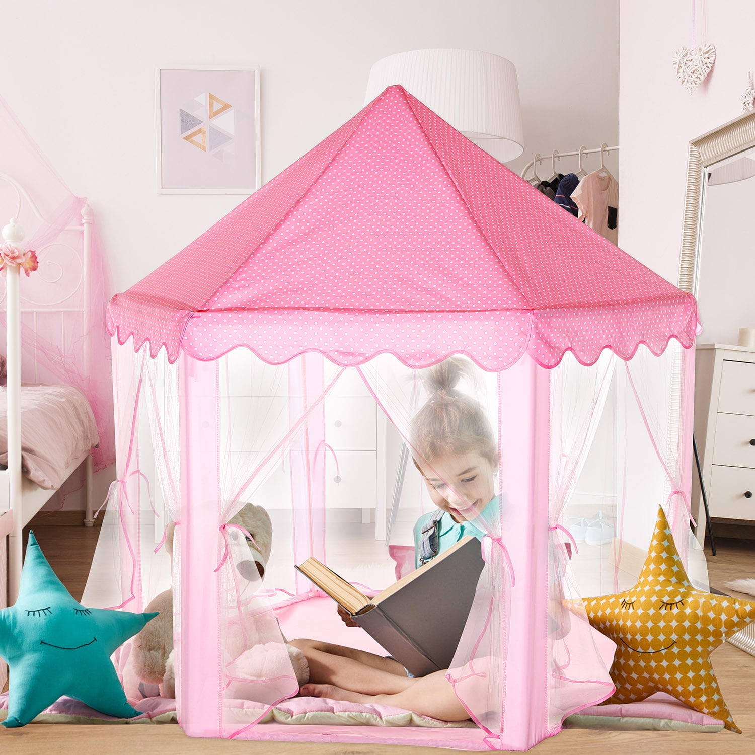 Play Tent Childs Pink Princess Castle Kids Play House Girl Fairy House New 3 &up 