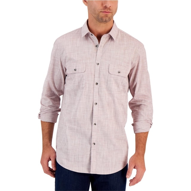 Alfani Mens Heathered Button Up Shirt, red, 2XL Neck