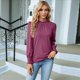 thumbnail image 5 of Camiseta Holgada Informal de Larga con Cuello Redondo para Mujer, Color Liso, con Encaje y Mangas Farol, para Otoño e Invierno Vino Tinto S, 5 of 10