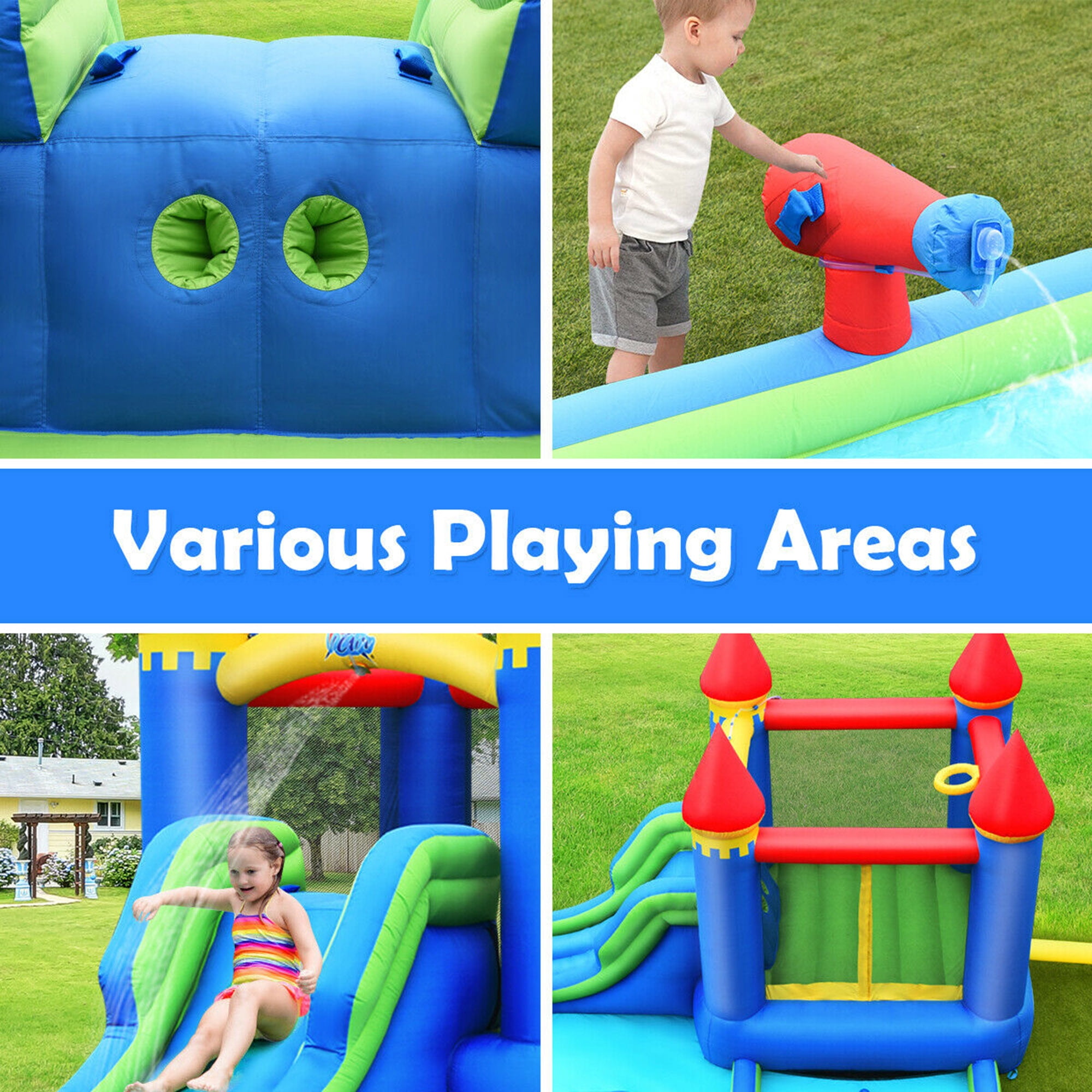 Gymax Inflatable Bouncer Climbing Slide Bounce House Water Park BallPit Without Blower