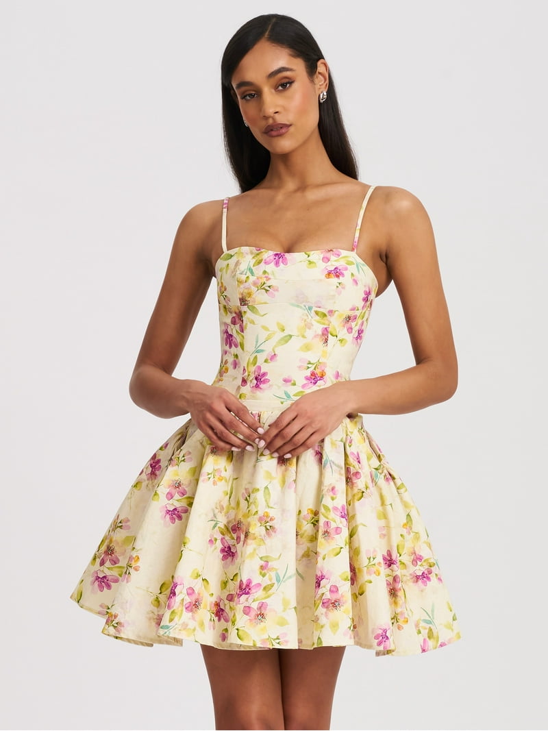 pink and yellow mini dress Pick Me, Please Orange & Pink Floral Cotton Puff Sleeve Mini Dress