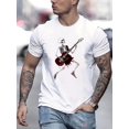 thumbnail image 3 of Rock Skeleton Playing Guitar Graphic Casual Short Sleeve Crew Neck T-Shirt, Breathable Men’s Streetwear Summer Top, 3 of 5