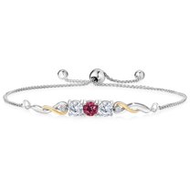 Gem Stone King 925 Sterling Silver and 10K Yellow Gold Pink Tourmaline Tennis Bracelet for Women (1.54 Cttw, Gemstone October Birthstone, Fully Adjustable up to 9 inch)