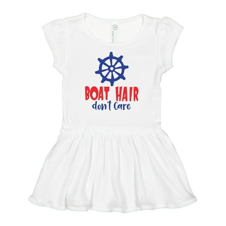 

Inktastic Boat Hair Don t Care Steering Wheel - Red Blue Girls Baby Dress