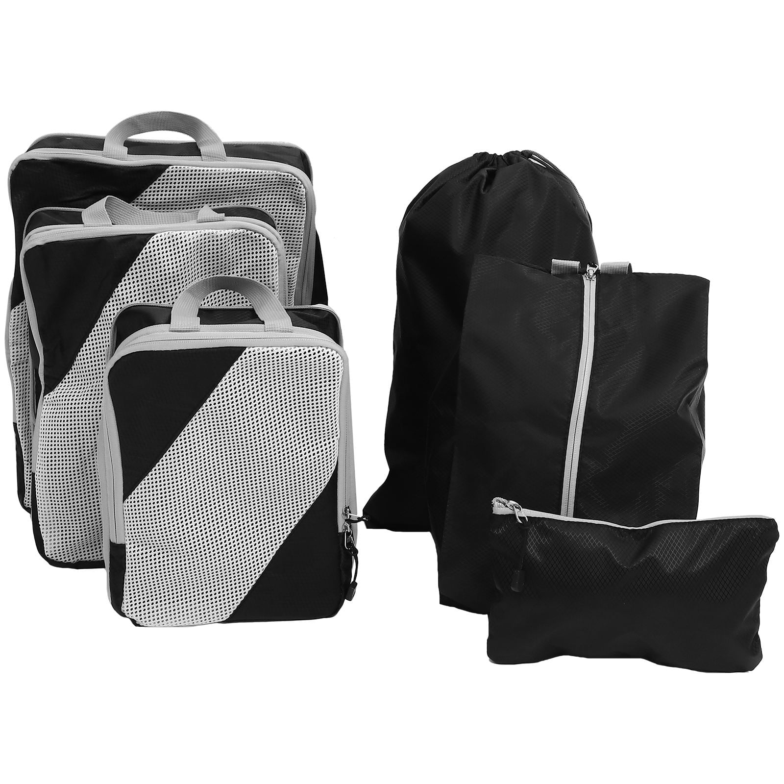 Milisten 6-Piece Travel Packing Cubes Set in Black, Polyester Luggage Organizers with Smooth Zippers for Suitcases