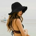 thumbnail image 2 of Sombrero de paja flexible, plegable y con ala ancha, ideal para la playa en verano, con diseño de ganchillo para mujer., 2 of 7