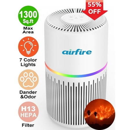 AIRFIRE Air Purifiers for Home 1300sq.ft HEPA Air Purifiers for Bedroom, Pollen, Wildfire/Smoke, Pet Dander&Odor, Dust,AP206, White