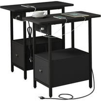 LIDYUK End Table with Charging Station, Narrow Side Table with Drawer and USB Ports & Power Outlets, Nightstand Bedside Tables for Small Spaces, Bedroom, Living Room, Black, Set of 2