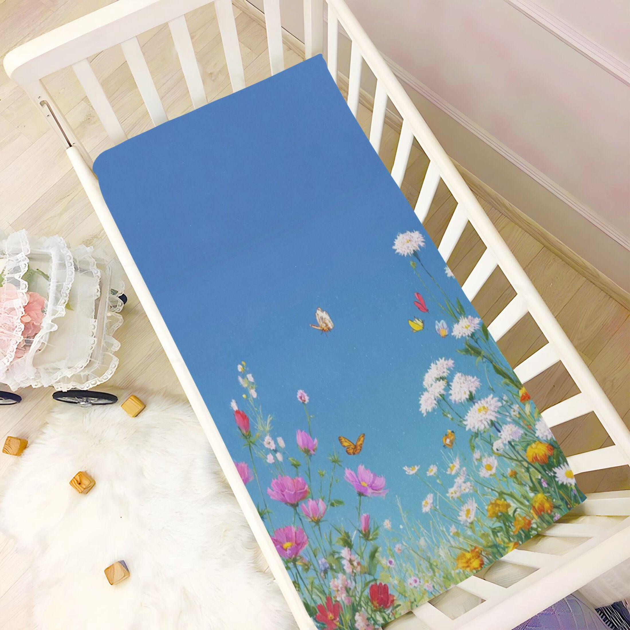 Baby Essentials 52”x 28”- Standard Cotton-like Modal Elastic- Wild Flowers Design Crib Sheets for Newborns and Toddlers