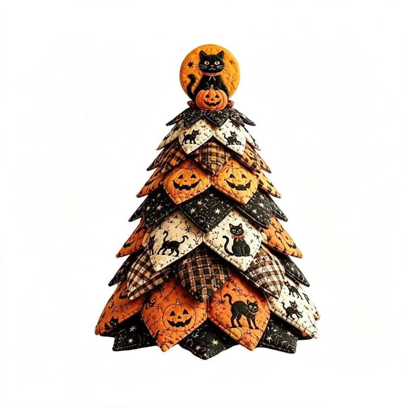 DIY Halloween Quilt Kit, Quilted Fabric Tree Sewing Craft Kit, 3D Layered Padded Fabric Project, Handmade Halloween Tabletop Decor for Mantel Shelf Home Display(#A)