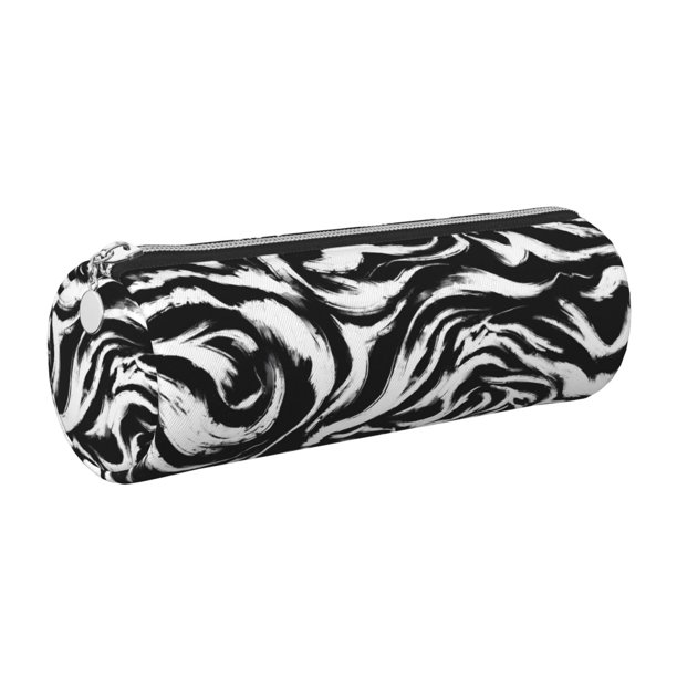 Easygdp Leopard And Zebra 2 para Estuche de Lápices Cilíndrico de Cuero con Cremallera, Organizador de Lápices de Cuero para Escuela, Oficina y Viajes