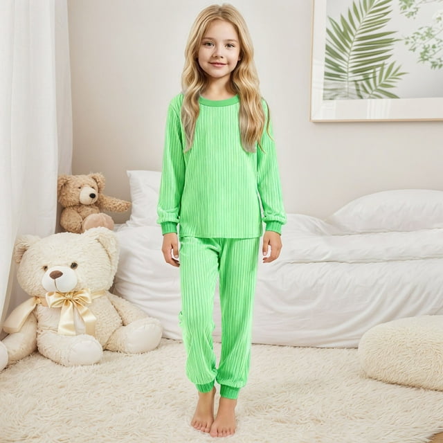 WENXIAOO Ensemble de Pyjama pour Fille 2 Pcs Haut à Manches Longues avec Pantalon Pjs Tenue de Nuit Ensemble Pyjama 7-8 Ans