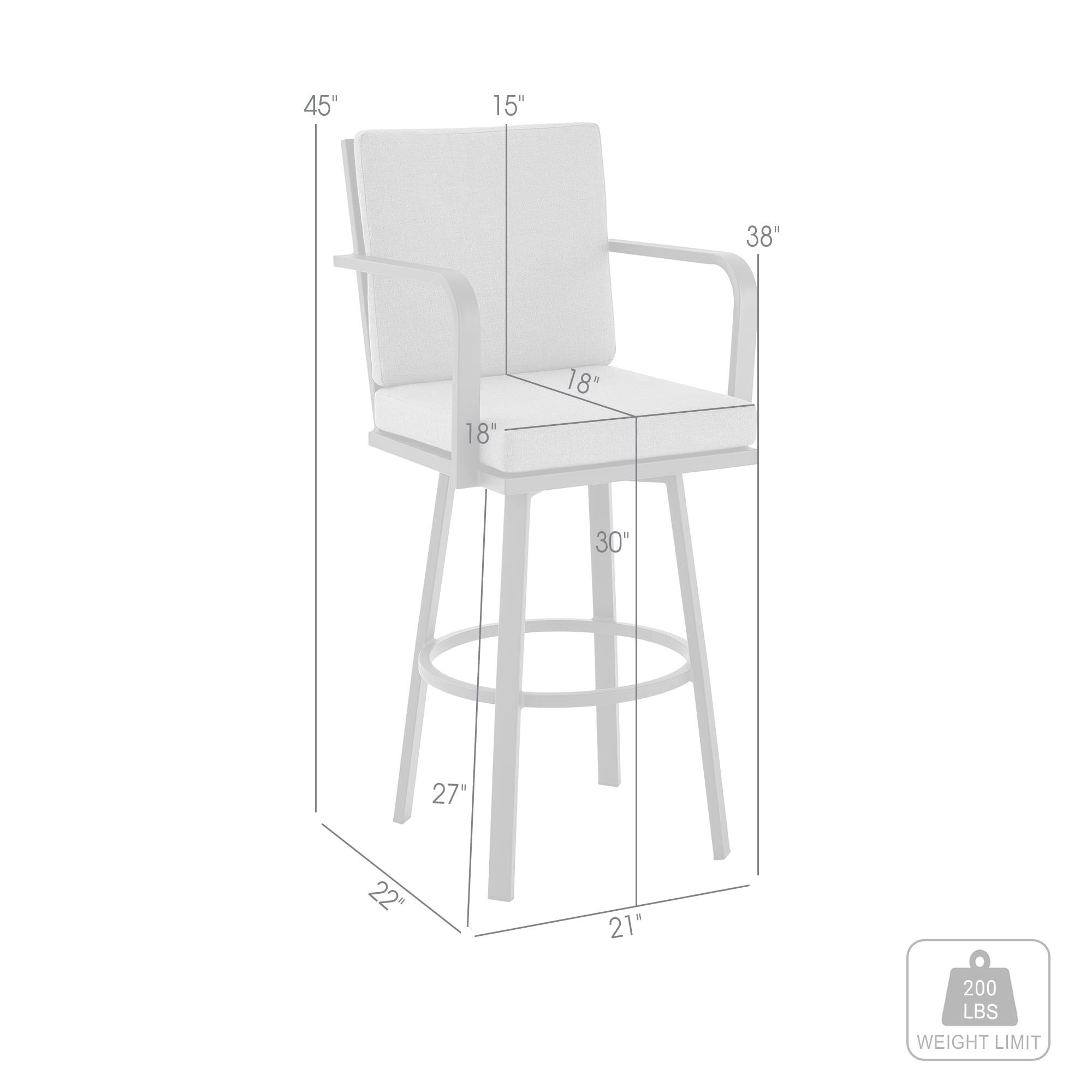Arnauld 30" Outdoor Patio Swivel Bar Stool in Black Aluminum with Gray Cushions - Set of 2