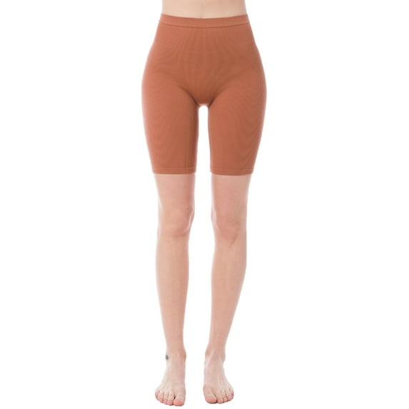 Made by Olivia Women's Solid Seamless Ribbed Knee Biker Shorts with Band Waist
