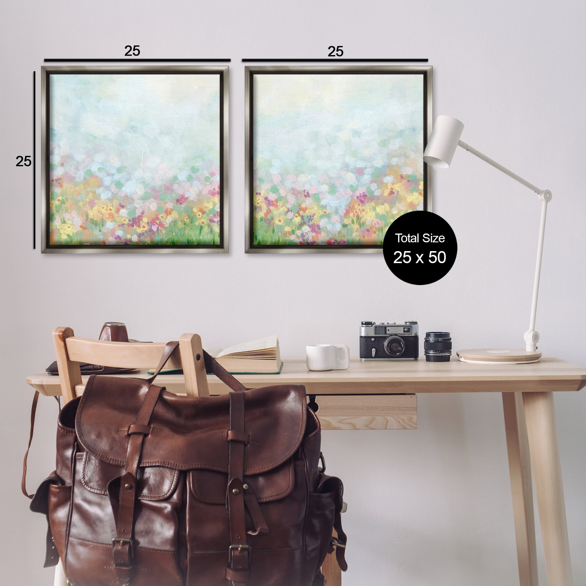 Stupell Industries Pastel Spring Flower Field Abstract Painting Gray Floater Framed Canvas Art Print Wall Art, 25 x 25, Set of 2