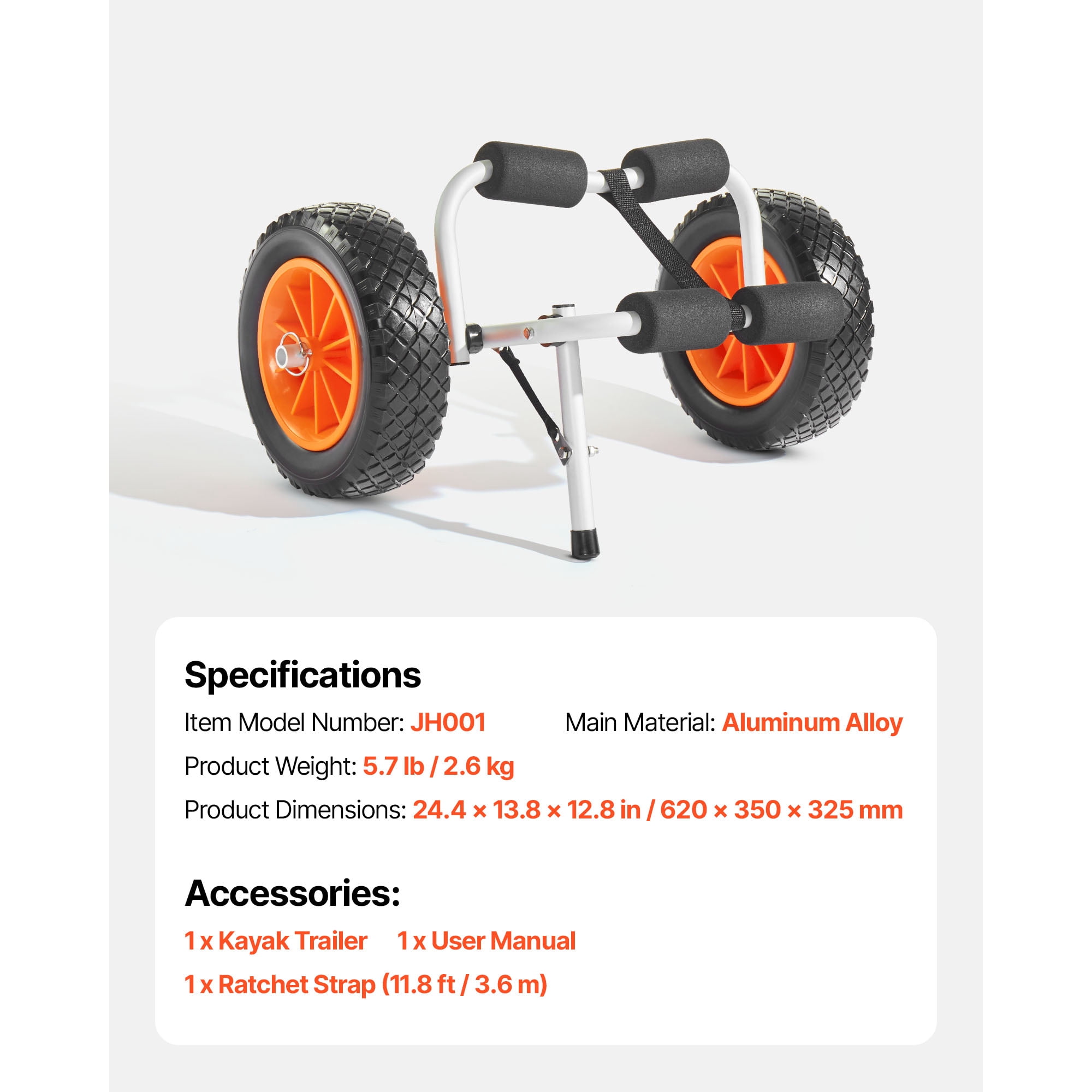 KFFKFF Foldable Kayak Cart with 200 lbs Capacity, Durable Trolley Featuring 10-inch Solid Rubber Tires and Ratchet Strap for Transporting Kayaks, Canoes, Paddleboards, Float Mats, and Small Boats