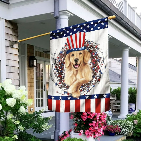 Flagwix American Flag Happy Independence Day Golden Retriever Flag Polyester Double-sided Printed House Flag
