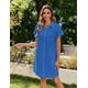thumbnail image 3 of Vestido Zeaoo, fluido, de lino de verano, túnica, cuello en V, casual, azul para mujer, 3 of 7