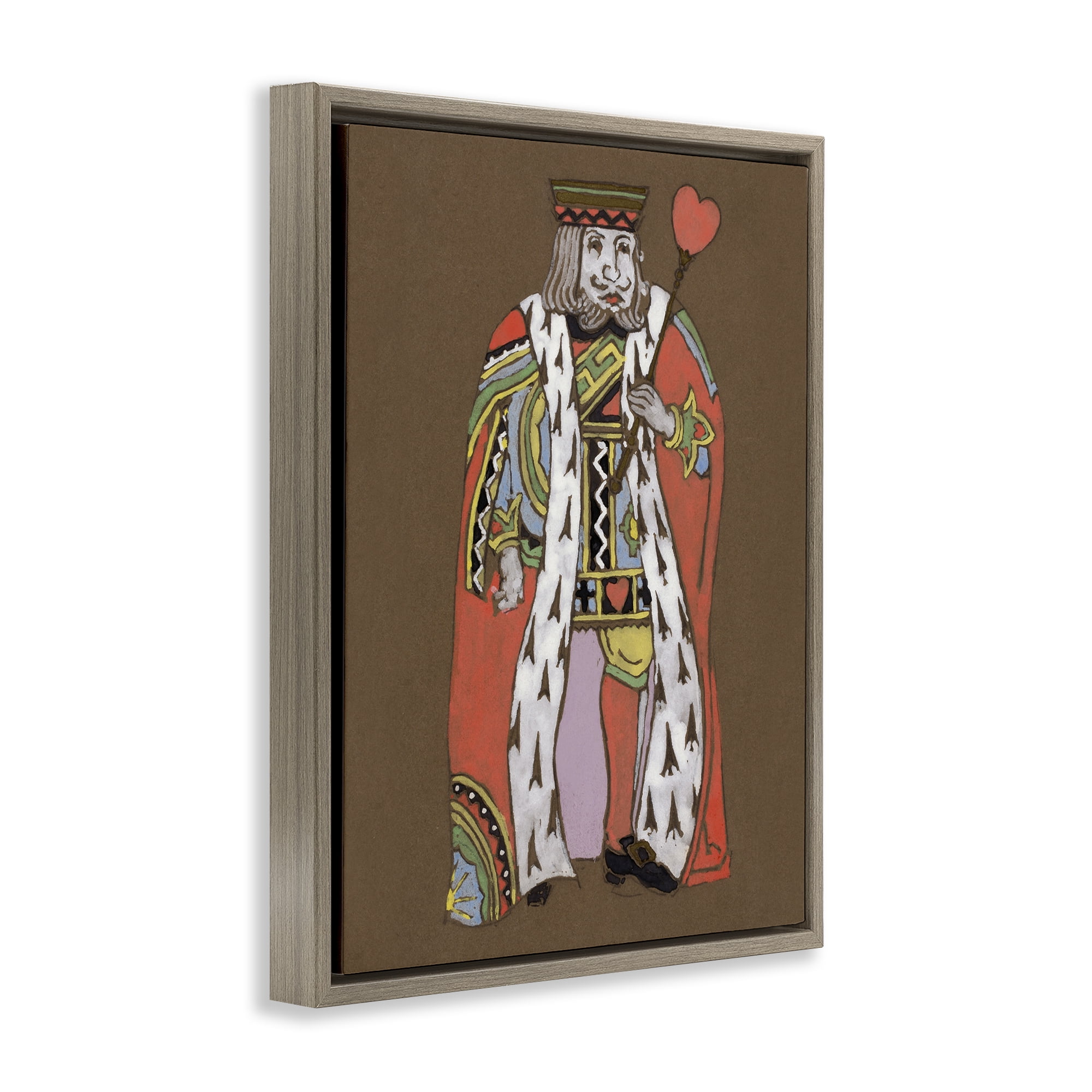 Stupell Industries King Playing Card Motif Entertainment Painting Brown Floater Framed Canvas Art Print Wall Art, 25 x 31