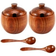 thumbnail image 1 of 2 Pcs Pot à Épices Pot à Assaisonnement Bol à Sucre avec Couvercle Cuillère Boîte de Rangement en Bois Pot à Sucre Pots à Sel Récipient de Stockage de Cuisine Pots à Condiments, 1 of 8