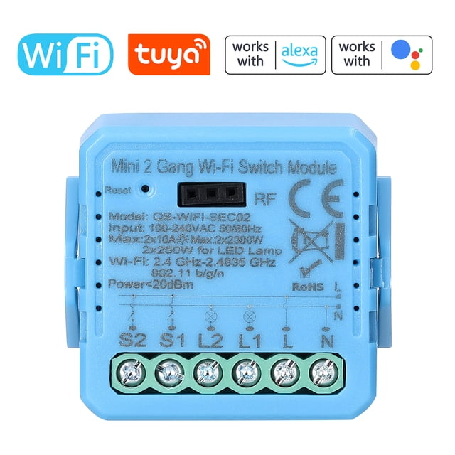 Smart WiFi Switch with Dual Control and Remote Access - Compatible with Alexa & Google Home, Features Scheduling, Group Sharing, and No Gateway Required - 2 Gang Design