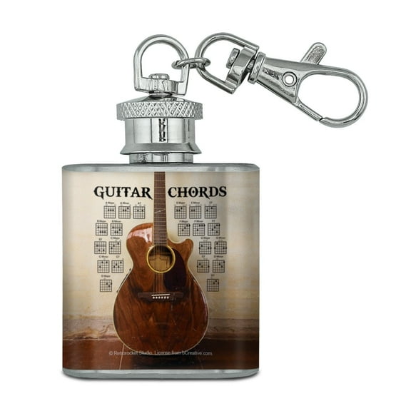 Guitar Chords Music Stainless Steel 1oz Mini Flask Key Chain