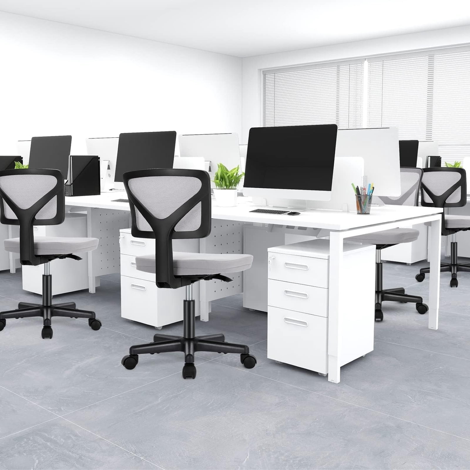 Kelno Small Desk Chair with Wheels Armless Low-Back Office Chair Ergonomic Adjustable Computer Desk Chair with Lumbar Support,Gray