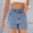 thumbnail image 3 of Pantalones cortos de mezclilla con diamantes de imitación de las mujeres de cintura alta Jean corto Y2K verano casual Jean pantalones cortos de moda 2026 Y2k Jorts, 3 of 7
