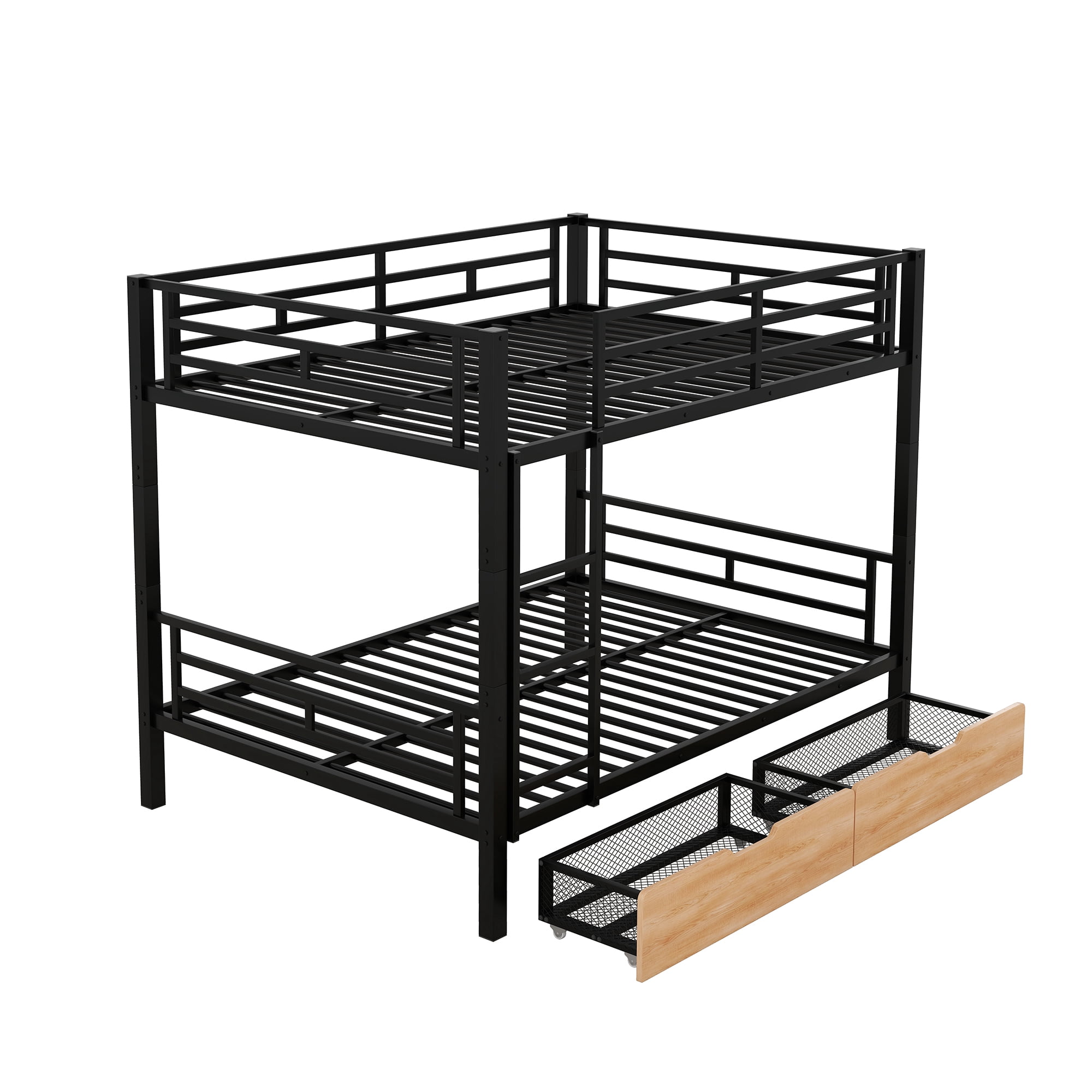 MAYEERTY Metal Full Size Convertible Bunk Bed with 2 Drawers, Black