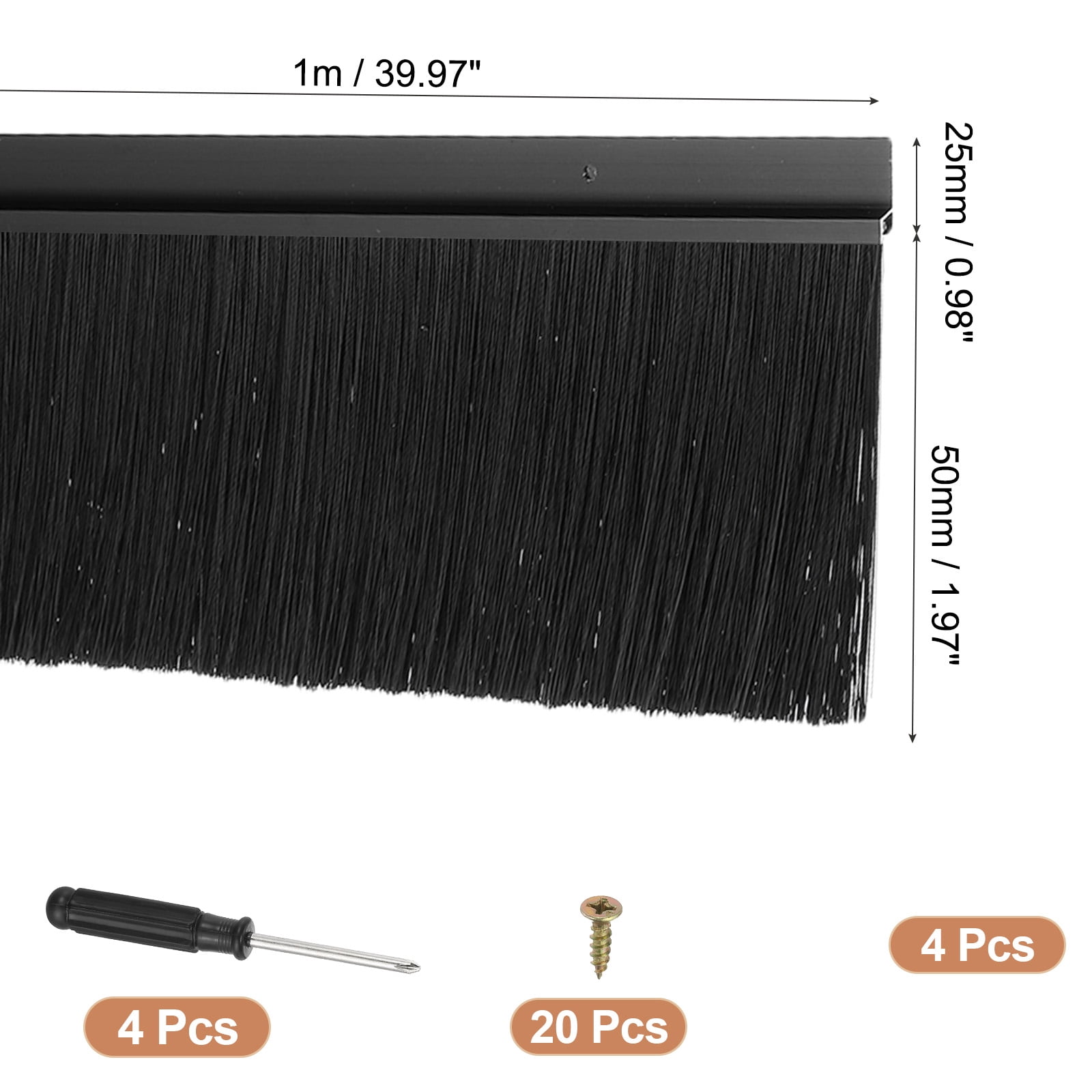 Uxcell Door Brush Sweeps H-shape Aluminum Alloy Holder Door Sweep for Bottom of Door Seal Garage Black 1.97" x 39.37"