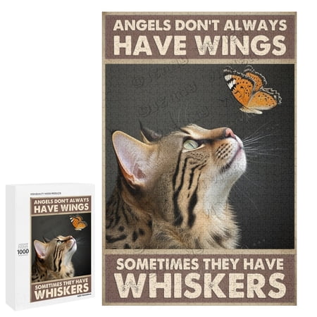 Savannah Cat Jigsaw Puzzles 1000 Pieces for Adults Cute Cat Jigsaw Puzzles Pet With Butterfly Funny Puzzles for Friends Family Activity Game Nights