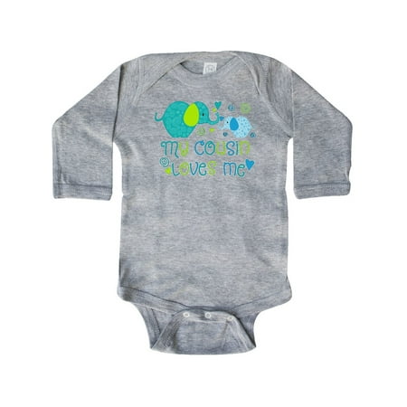 

Inktastic My Cousin Loves Me- cute elephants Gift Baby Boy or Baby Girl Long Sleeve Bodysuit