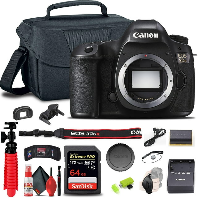 Canon EOS 5DS DSLR Camera (Body Only) (0581C002) + 64GB Card + Case + More(International Model)