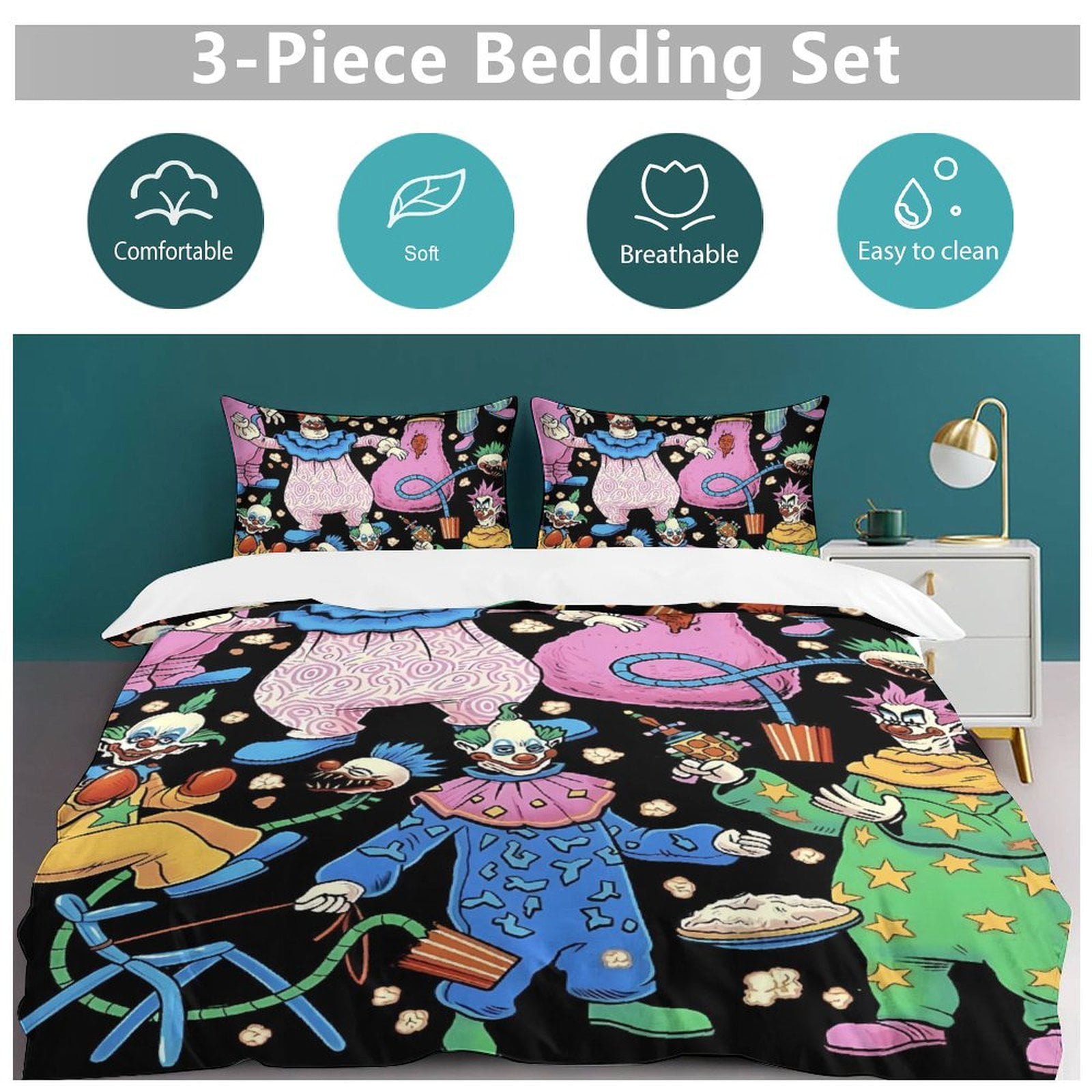 Space Killer Clown 3-Piece Bedding Set (1 Duvet Cover + 2 Pillow Shams) Soft And Skin-friendly Breathable And Dry Bedding for A Comfortable Night's Sleep Twin Size (86"x70")