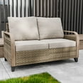 thumbnail image 3 of INTER HUT Modern Wicker Patio Sofa, Rattan Outdoor Loveseat Sofa, 2 Seat Loveseat, Brown/Gray, 3 of 9