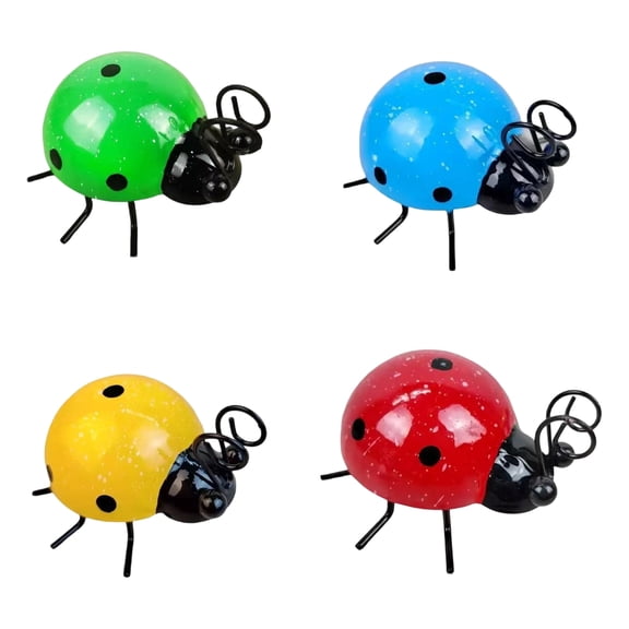 Set of 4 Metal Ladybug Garden Wall Art, Colorful Outdoor Ladybugs Wall Sculptures, Decorative Insect Yard Decor for Fence, Patio, Lawn, Backyard, Farmhouse Garden Outdoor Wall Decorations