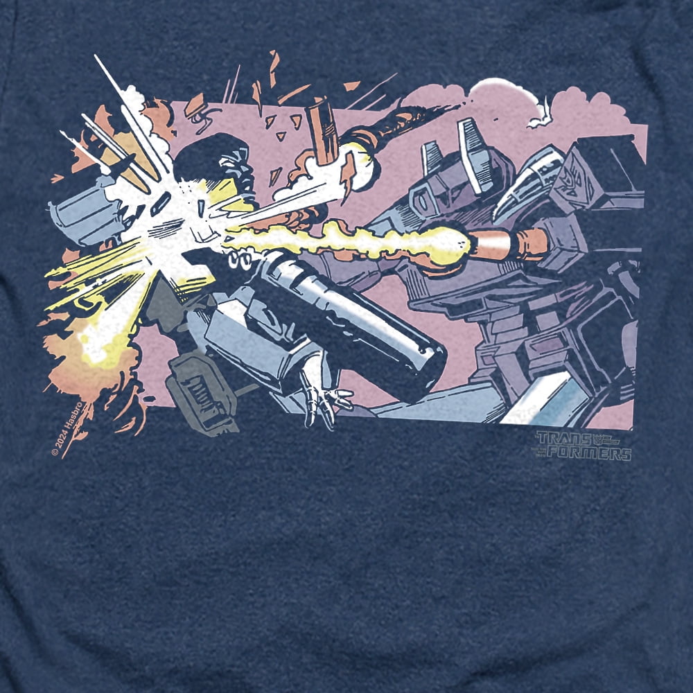 Transformers 40th Anniversary Megatron vs Shockwave Unisex Adult Heather T Shirt, Navy Heather, Small
