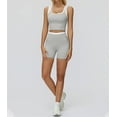 thumbnail image 6 of PISONIC Women Two Piece Workout Sets Color Block Backless Tank Top and High Waist Booty Lifting Shorts Gym Yoga Active Outfits, 6 of 7